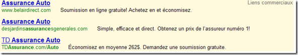 adwords belair direct desjardins assurances td assurance